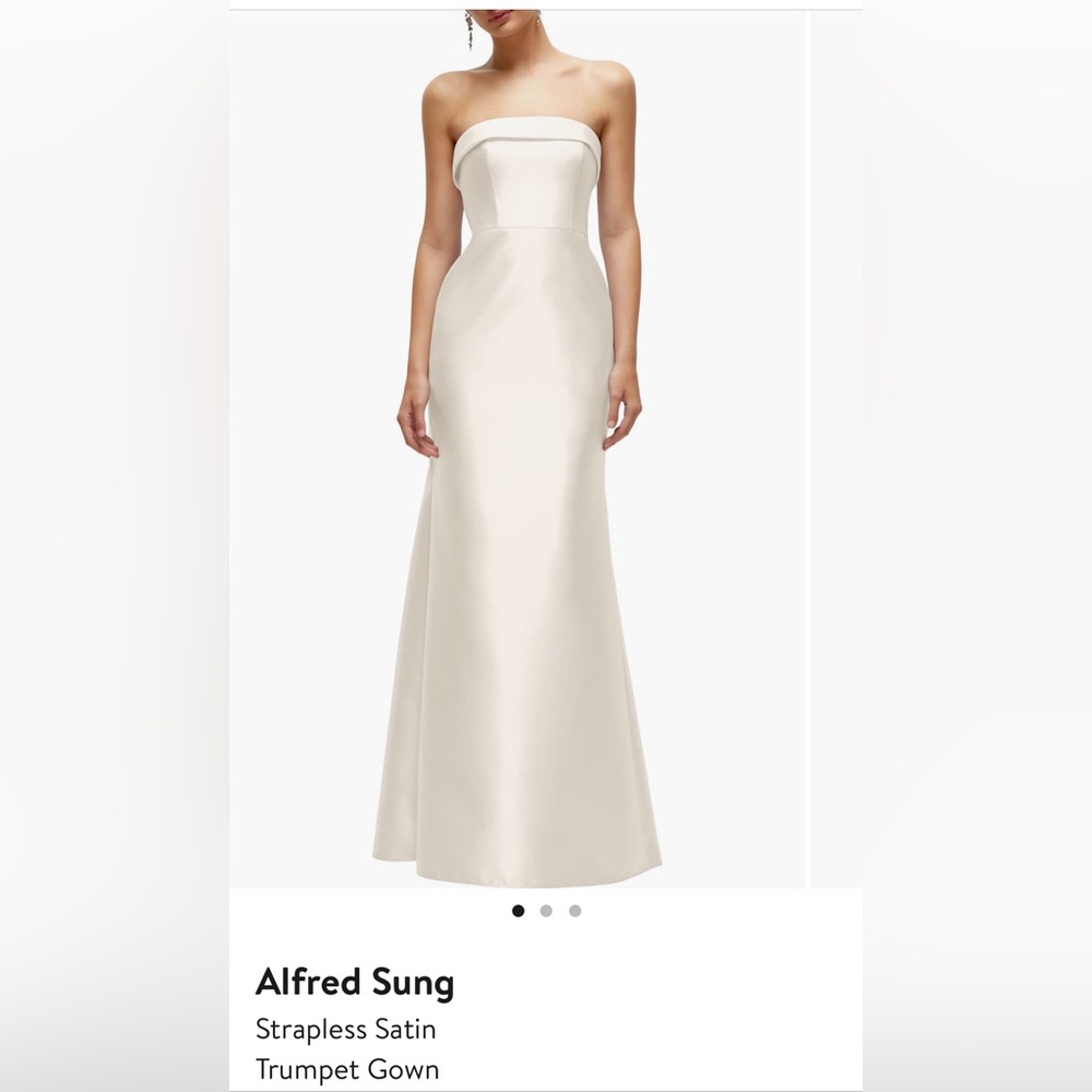 ALFRED SUNG Strapless Satin Trumpet Gown in Ivory